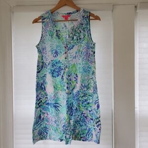 Lilly Pulitzer Shift Dress Womens Medium Pink Floral Sleeveless Henley